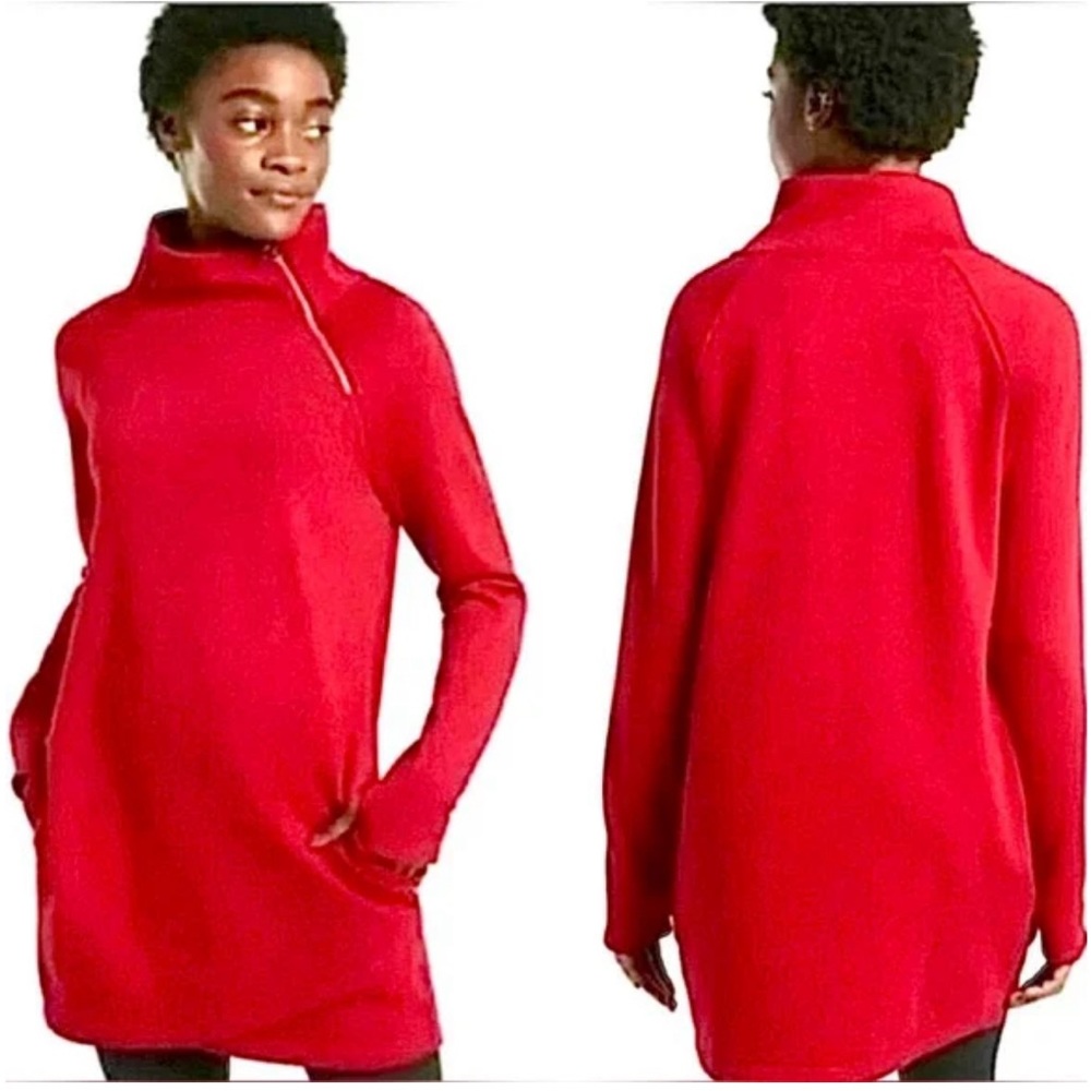 Athleta Cozy Karma Asym Hibiscus Red Sweater Dress Medium